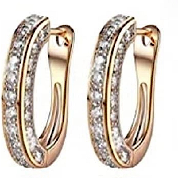 🆕 Three-sided Full Rhinestone Huggie Hoop Golden Earrings - Picture 4 of 4